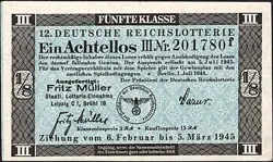 12. GERMANY 1/8 LOTTERY TICKET REICHSLOTTERIE 1945 - WW2 - SERIES: 20178F - #C33