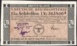 7. GERMANY 1/8 LOTTERY TICKET REICHSLOTTERIE 1942 - WW2 - SERIES: 365800 D- #F42