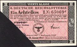 6. GERMANY 1/8 LOTTERY TICKET REICHSLOTTERIE 1942 -WW2- SERIES: 65069C -#D3