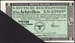 6. GERMANY 1/8 LOTTERY TICKET REICHSLOTTERIE 1941 -WW2- SERIES: 65069C -#D1