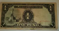 STAMPED JAPANESE GOVERNMENT WW2 ONE PESO OCCUPATION WAR NOTES