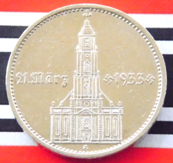 GERMAN 5 REICHSMARK 1934 G POTSDAM CHURCH SWASTIKA DATE SILVER COIN 3RD WW2 MARK