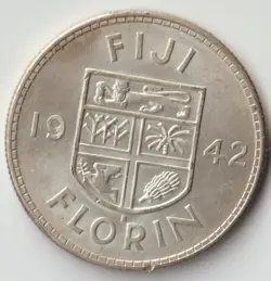 FIJI  SILVER  FLORIN 1942  STRUCK BY SAN FRANCISCO MINT FULLY MINTSTATE WW2