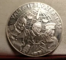 FRENCH WW2 41MM MEDAL YALTA CONFERENCE STALIN ROOSEVELT CHURCHILL