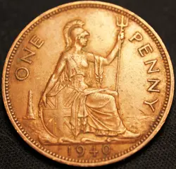 1940 UK GREAT BRITAIN BRITISH ONE 1 PENNY GEORGE VI COIN WW2