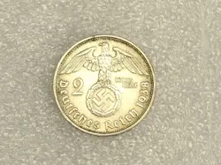 GERMANY THIRD REICH 2 REICHSMARK SILVER COIN 1938 D WW2 ERA. VERY FINE