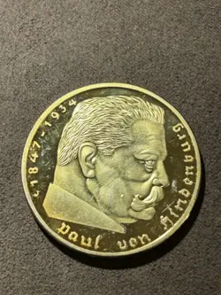 1938 GERMAN WW2 ERA DEUTSCHE 3RD REICH REGIME HINDENBURG 10OZ GOLD PLAYED