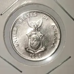 1938-M US-PHILIPPINES TWENTY CENTAVOS SILVER COIN WW2 COIN UNC SCARCE
