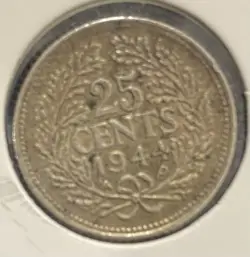 NEDERLANDS 1944 25 CENT SILVER COINS WW2 ERA