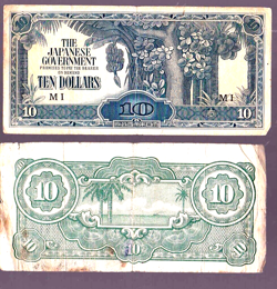 WW2 VINTAGE 1940S JAPANESE BANKNOTE TEN DOLLARS OCCUPATION MALAYA & SINGAPORE