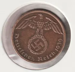 RARE WWII COPPER GERMAN WAR 1939-A WW2 GERMANY 1 REICHSPFENNIG COLLECTION COIN