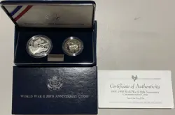 1991-1995 WW2 SILVER 2 COIN PROOF SET 50TH ANNIVERSARY W/BOX & COA