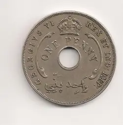 NICE CONDITION 1942 BRITISH WEST AFRICA 1 PENNY CATALOG KM#19 WW2 KING GEORGE VI