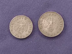 2 GERMANY WW2 COINS 1941 5PF & 1941 10PF