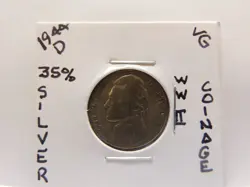 1944 D JEFFERSON WW 2 NICKEL 35% SILVER