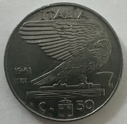 ITALY - 50 CENTESIMI COIN - 1942 WW2 VINTAGE COIN