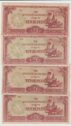 RARE WW2 JAPANESE OCCUPATION INVASION 1944 RUPEE DOLLAR BILL JAPAN PACIFIC WAR