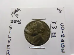 1944 P JEFFERSON WW 2 NICKEL 35% SILVER