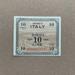 WW2 ITALIAN 10 LIRE CURRENCY 1944 ALLIED OCCUPATION ITALY BANKNOTE WWII MONEY