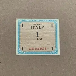 WW2 ITALIAN 1 LIRE CURRENCY 1944 ALLIED OCCUPATION ITALY BANKNOTE WWII MONEY