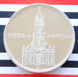 GERMAN 2 MARK REICHSMARK 1934 E POTSDAM CHURCH SWASTIKA DATE SILVER COIN 3RD WW2