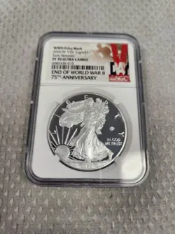 2020-W PROOF AMERICAN SILVER EAGLE V75 PRIVY NGC PF70 EARLY RELEASES WW2 W/ COA