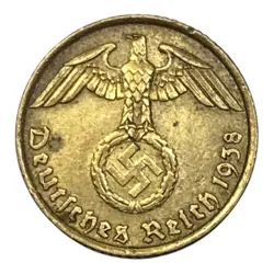 1938 GERMANY OLD 5 GERMAN PFENNIG (MARK) COIN WW2 NAZI ISSUE SWASTIKA REICHSMARK