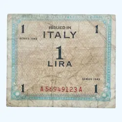 1943 ITALY ALLIED MILITARY CURRENCY ITALIAN BANKNOTE 1 LIRA (LIRE) WW2 PRE-COIN
