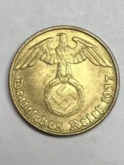 1937 J 5 MARK GERMAN WW2 THIRD REICH HIGH GRADE W/LUSTER KM 94