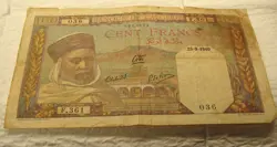 ALGERIA WW2 VINTAGE 1940--100 FRANC BANKNOTE, CIRCULATED NOTE