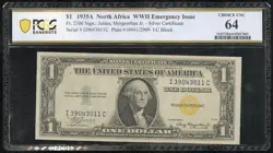 US PAPER MONEY 1935 A $1 NORTH AFRICA WW2 EMERGENCY PCGS CU64PPQ NO RESERVE!