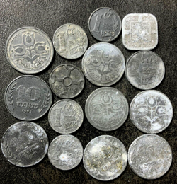OLD NETHERLANDS COIN LOT - 15 WORLD WAR 2 OCCUPATION COINS - LOT #N1