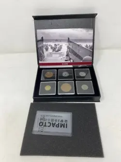 WW2 WORLD CURRENCY - 6 COINS USED DURING THE WORLD WAR 2, D-DAY COLLECTION