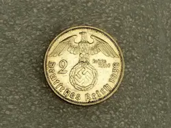 GERMANY THIRD REICH 2 REICHSMARK SILVER COIN 1938 G WW2 ERA. FINE