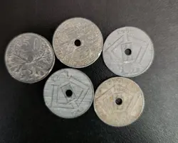 5 BELGIUM COINS WW2 WORLD COINS LOT#8