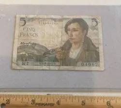 FRANCE WW2 FIVE FRANCS 1943 BANKNOTE CIRC P#98A SEE PICS!