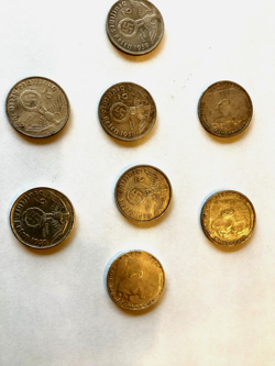 8 THIRD REICH WW2 GERMAN 2 REICHSMARK HINDENBURG SILVER COINS - 8 COINS TOTAL