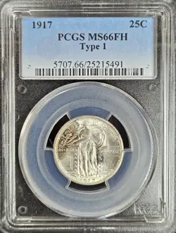 1917-P STANDING LIBERTY QUARTER PCGS GEM MS66 FH FULL HEAD PQ!-SEE STORE WW2 MED