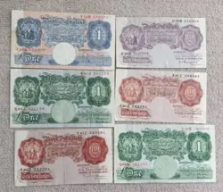 JOB LOT 6 X OLD BRITISH BANK NOTES WW2 AND AFTER. PEPPIATT & BEALE  NICE