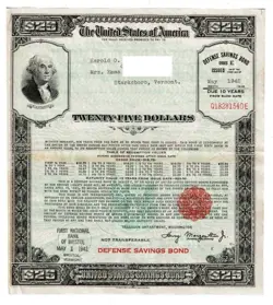 1942 US WW2 WAR SAVINGS BOND SERIES E $25 DOLLAR DENOMINATION PRINTED BY THE BEP