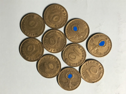GERMAN WW2 LOT  10 REICHSPFENNIG  191937-1939  SWASTIKA ( AL-BRO)