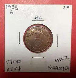 1938A GERMANY THIRD REICH SWASTIKA WORLD WAR 2! 2 PFENNIG! SWASTIKA! OLD COIN!