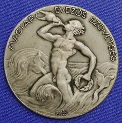 1941 WW-2 ERA NUDE MALE TRITON ROWING MEDAL 50MM ALUMINUM SIGN. BERÁN