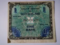 WW2 GERMAN ONE 1 MARK 1944 ALLIED OCCUPATION CURRENCY GERMANY BANKNOTE NOTE