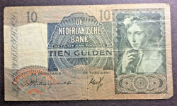 1940 WW2 OCCUPIED NETHERLANDS 10 GULDEN BANKNOTE PAPER MONEY