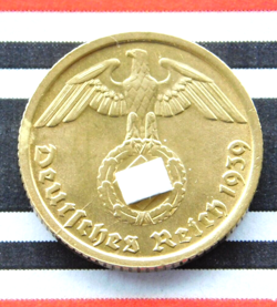 GERMAN 10 REICHSPFENNIG 1939 D SWASTIKA COIN BRASS 3RD REICH WW2   UNC   PFENNIG