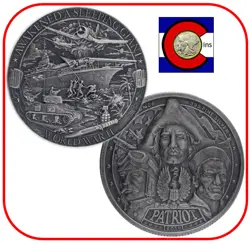 2019 PATRIOT SILVER ROUND - WORLD WAR II (WWII, WW2) - ANTIQUE FINISH IN CAPSULE