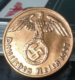 BEAUTIFUL BRONZE NAZI COIN 1 REICHSPFENNIG THIRD REICH GERMANY WW2-ERA