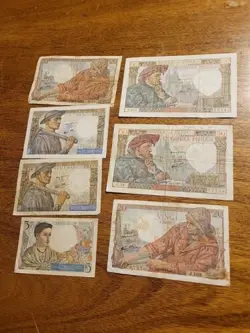 WW2 ERA 1941 FRANCE,  FRANCS BANKNOTE  CURRENCY WWII FRENCH NOTE LOT