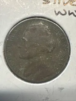 1943 P JEFFERSON 35% SILVER WORLD WAR 2 WW2 NICKEL - RED AND GREEN TONING